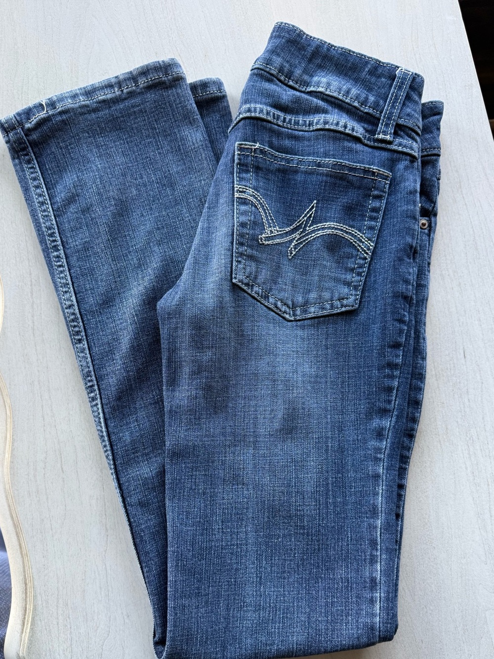 Wrangler Women's Straight Leg Jeans - Dark Blue Denim with Contrast Stitching